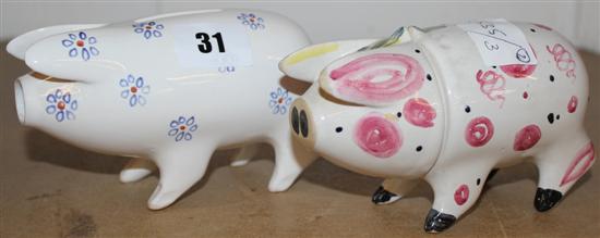 Two Rye pottery pigs